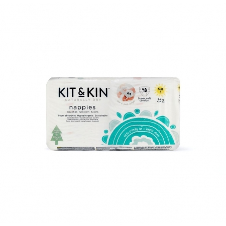 Kit and Kin Biodegradowalne Pieluszki Jednorazowe 1 Mini (2-6kg) Bear/Panda 40 szt